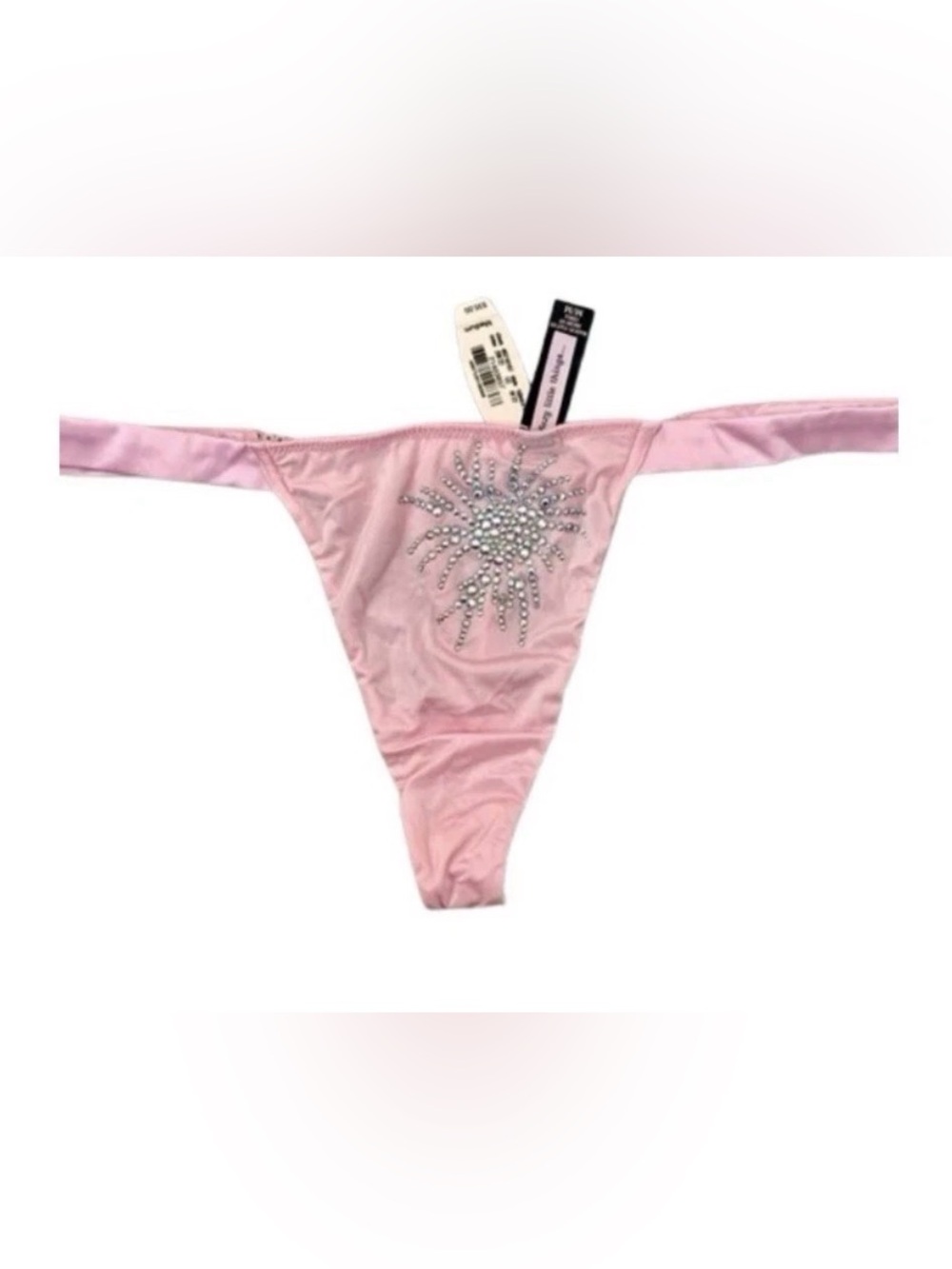 NWT Victoria's Secret Sexy Little Things Pink Satin Bling Thong Panties Large L